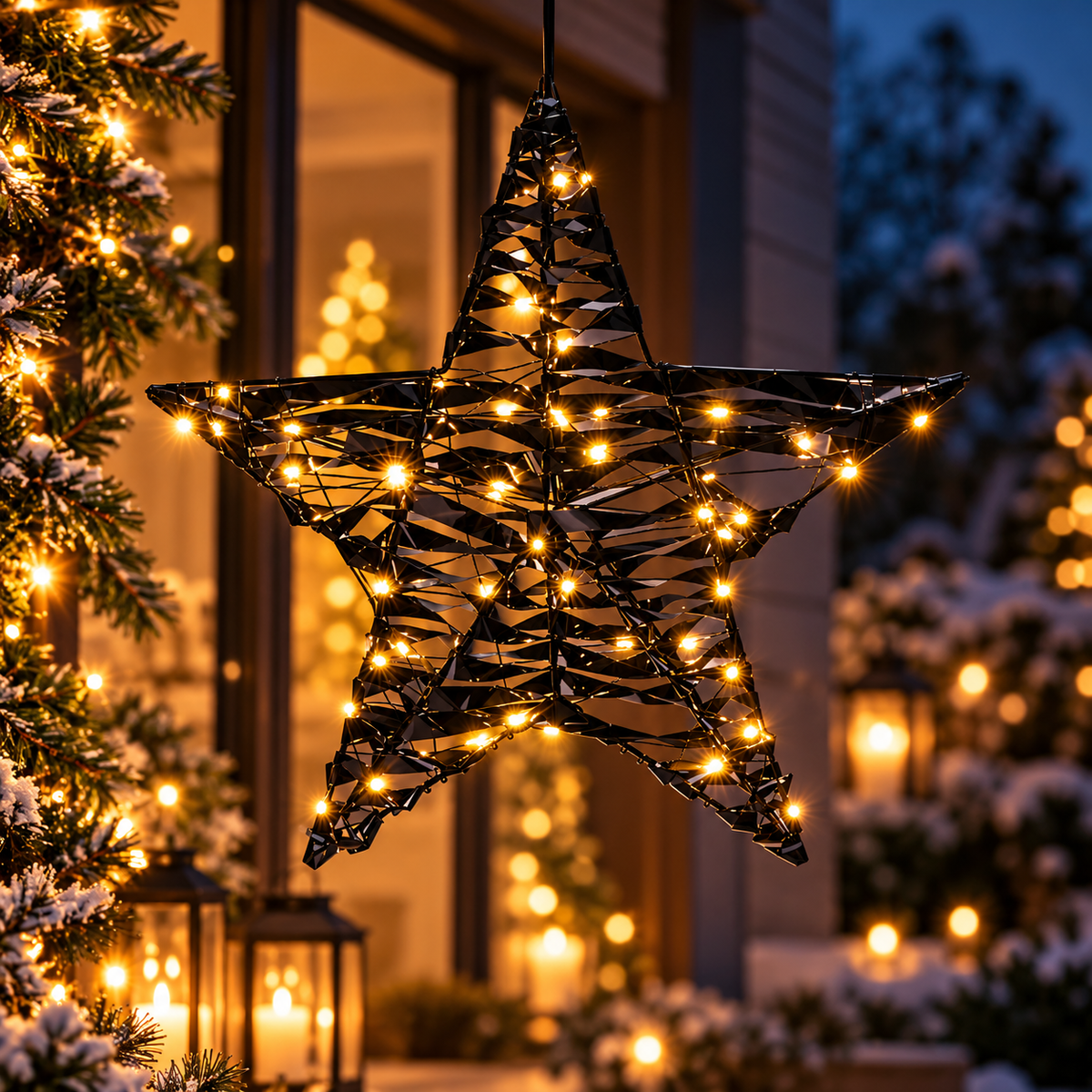 Verlichte kerstster zwart – 40 cm, 60 LED