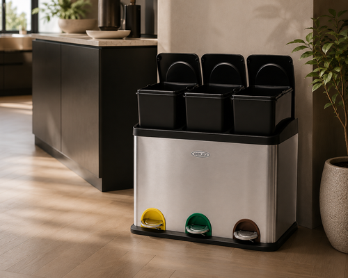 Pedaalemmer Afvalscheiding — 3x15L RVS