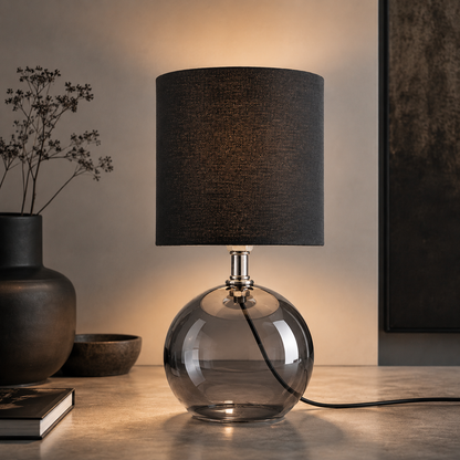 Tafellamp "Lumière Noir" — Glazen Basis | Zwart-Transparant | Ø 12 x H 24 cm