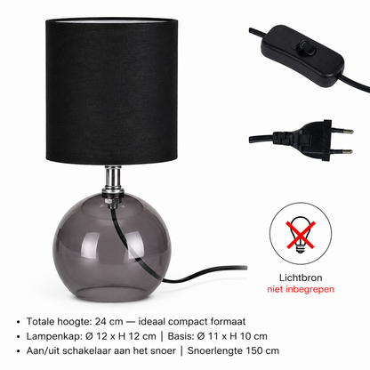 Tafellamp "Lumière Noir" — Glazen Basis | Zwart-Transparant | Ø 12 x H 24 cm