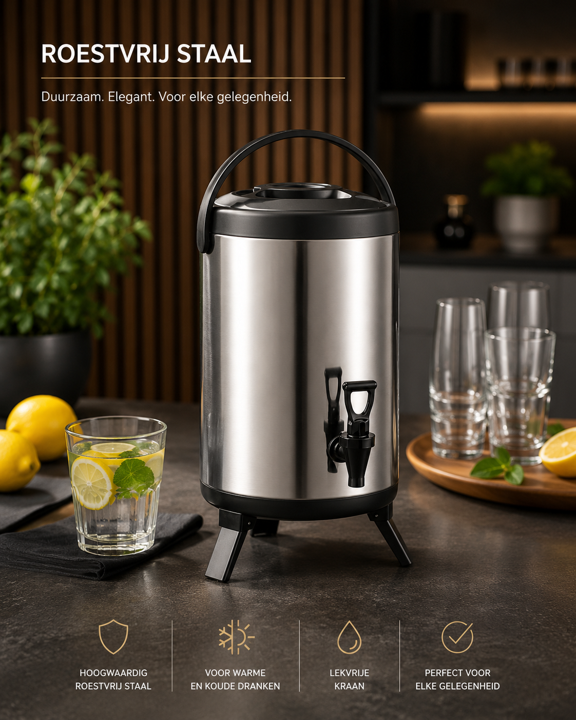 Thermos Drankdispenser 7,5 L — RVS | Geïsoleerd met Tapkraan | Warm & Koud