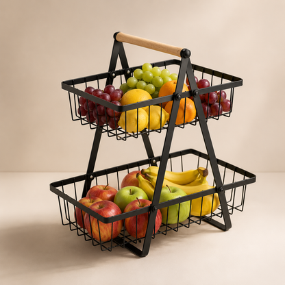 Fruitrek 2 Lagen 43 cm — Zwart Metaal & Hout | Keuken Etagère
