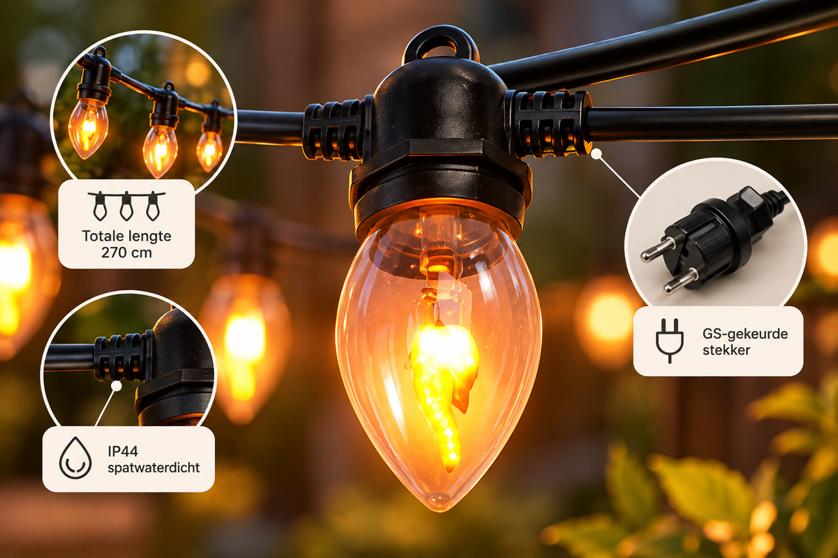Vlamverlichting met 10 LED-lampen, zwart, IP44