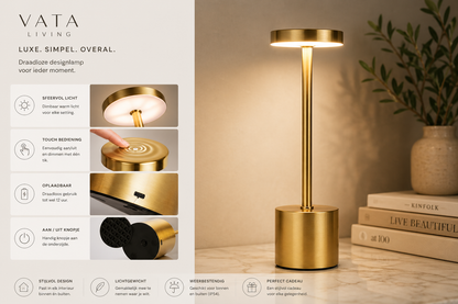 Tafellamp "Solene" — Gouden Touch | Volledig Draadloos