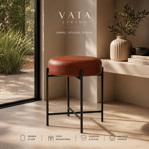 Kruk cognac suede zitting mat zwart X-frame staal multifunctioneel