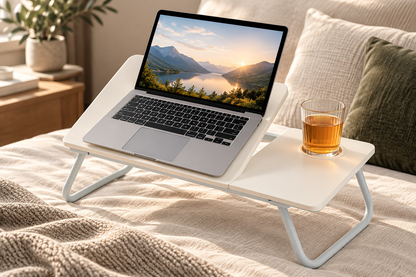 Verstelbare bedtafel, wit, voor laptop en ontbijt