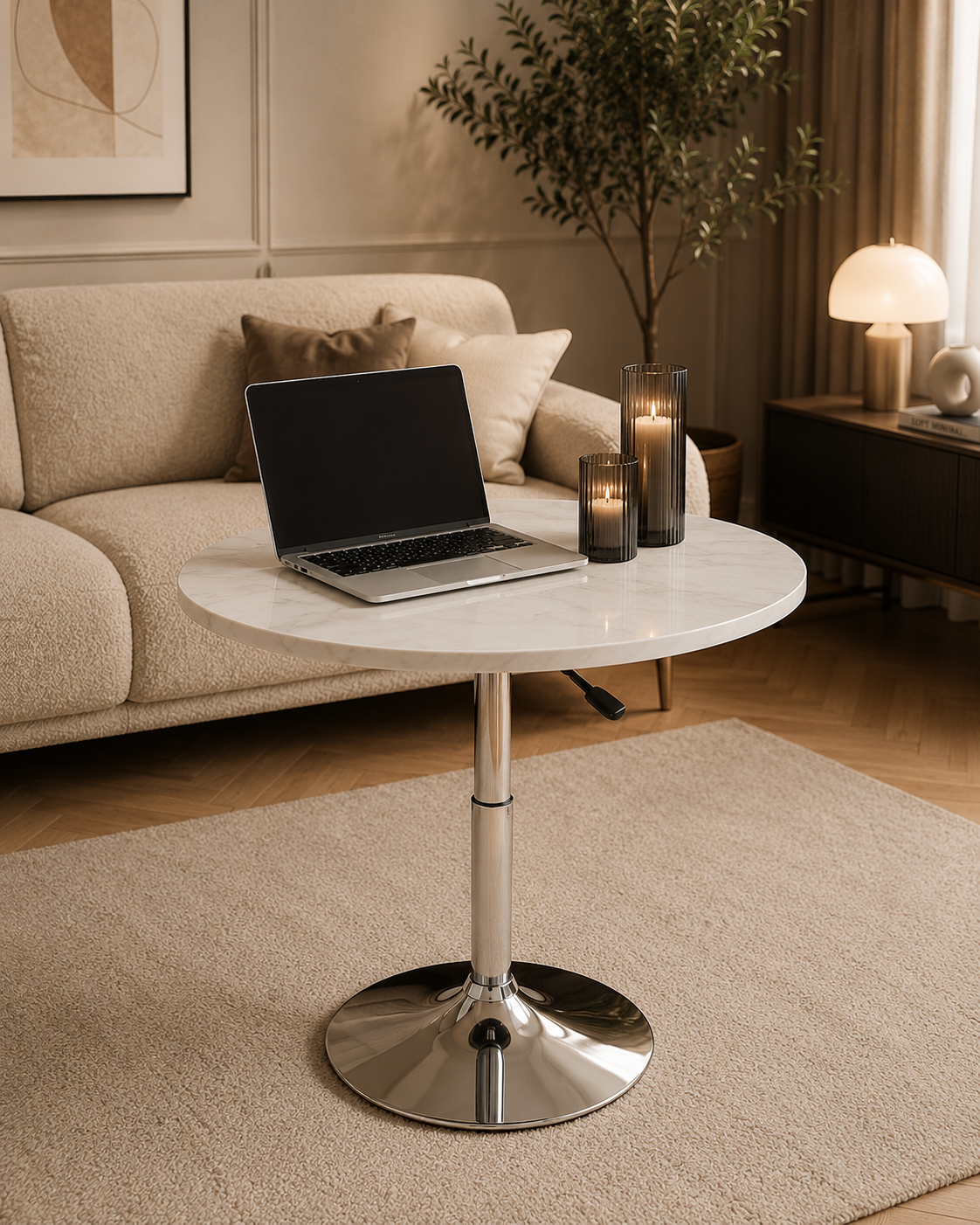 Bijzettafel Milano ovaal wit marmerlook in woonkamer