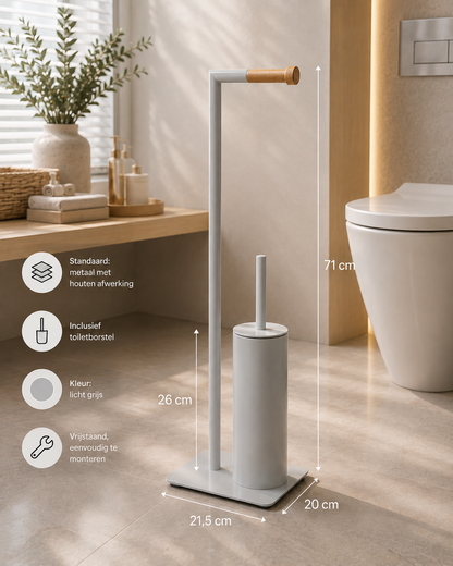 Toiletbutler vrijstaand metaal en hout 71 cm met afmetingen