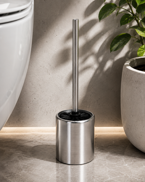 Toiletborstelhouder RVS naast toilet in badkamer