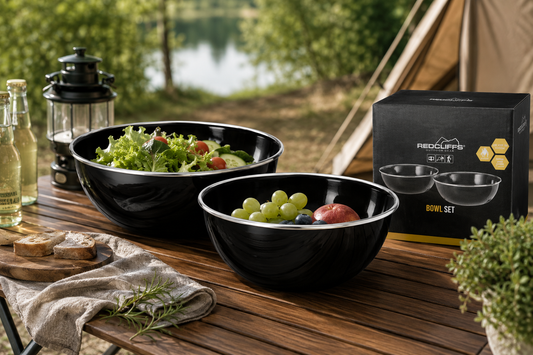 Emaille schalen set 2-delig camping zwart