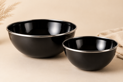 Emaille schalen set 2-delig camping zwart — afbeelding 2