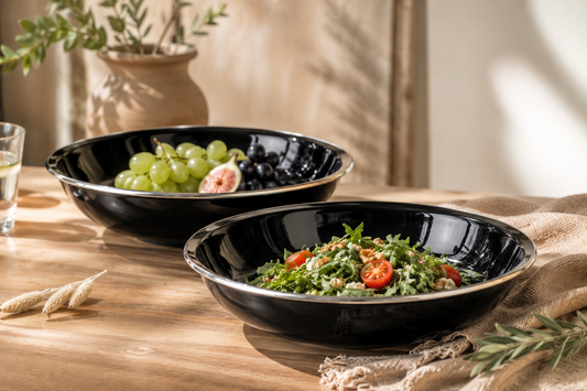 Emaille borden set 2-delig camping zwart