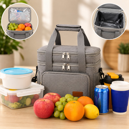 Koeltas 14 liter met dubbel vak geisoleerde lunchtas grijs — afbeelding 2