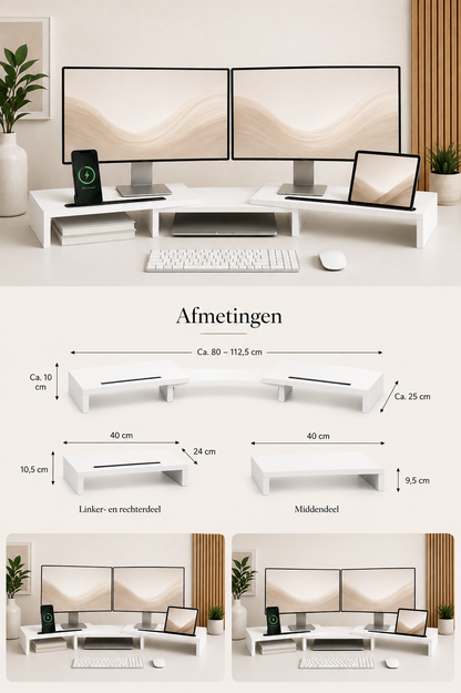 Monitor Standaard Verstelbaar — Voor 2 Schermen, Wit