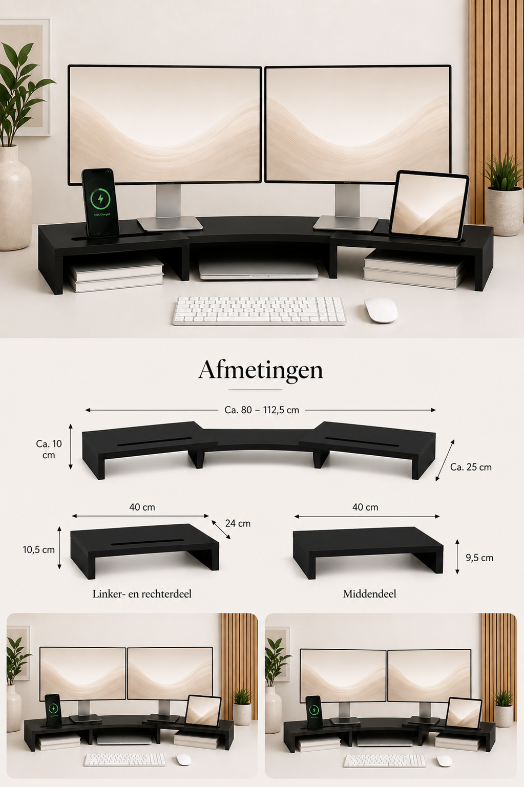 Monitor Standaard Verstelbaar — Voor 2 Schermen, Zwart