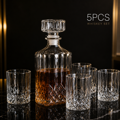 Whiskeyset "Gentleman’s Club" — Karaf met 4 Glazen | Kristalhelder Glas | 5-delig