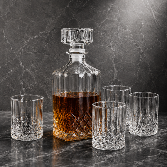 Whiskeyset "Gentleman’s Club" — Karaf met 4 Glazen | Kristalhelder Glas | 5-delig
