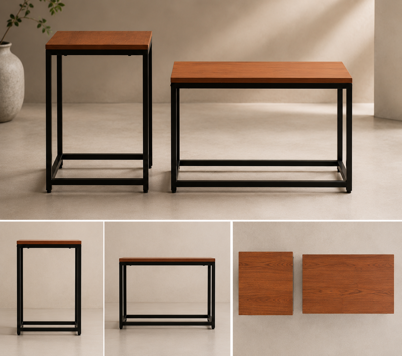 Bijzettafels Set "Toronto" — Industrieel Design | Set van 2 | Metaal & MDF | Verstelbaar