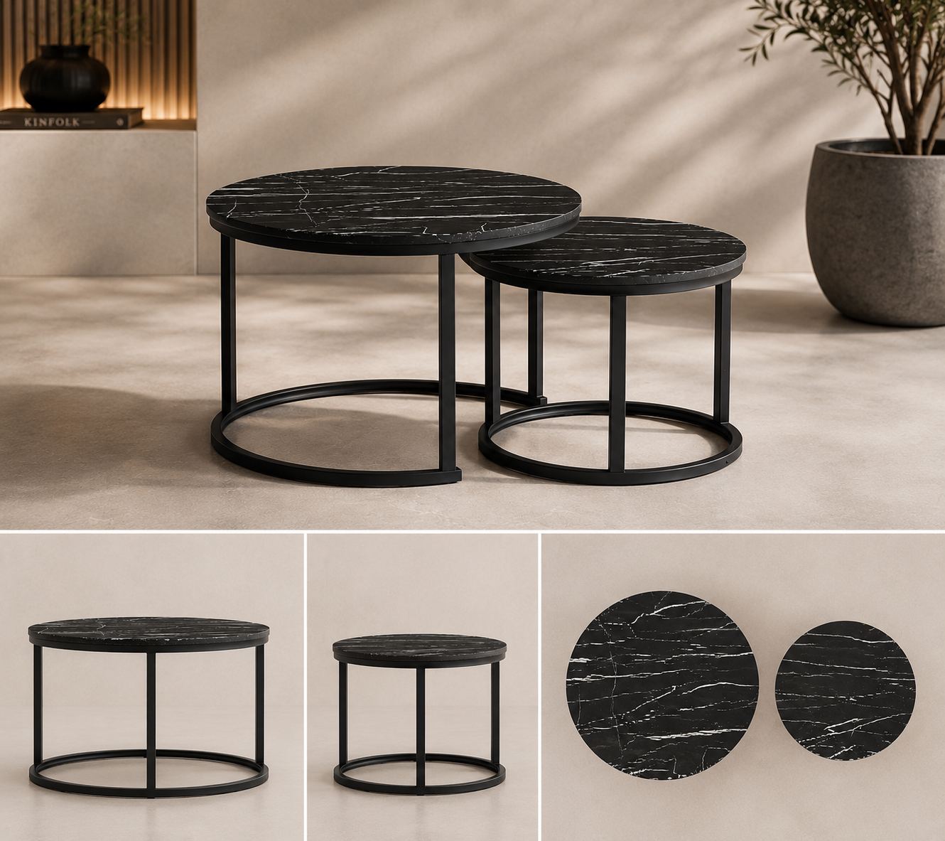 Bijzettafels Set "Ohio" — Zwart | Industrieel Design | Set van 2 | Metaal & MDF | Nesttafels