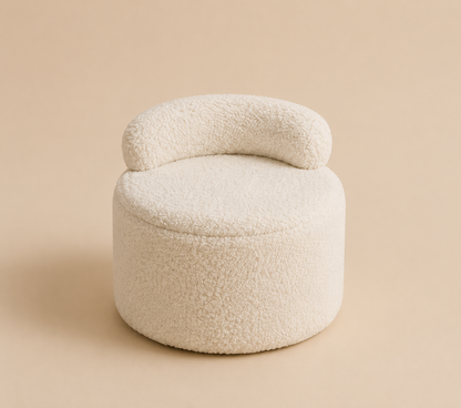 Witte teddy kinderpoef met zachte rugleuning, productfoto