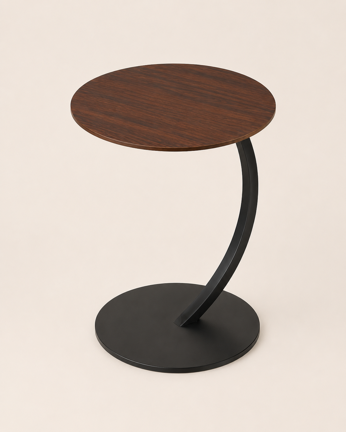 Bijzettafel "Oslo" — C-Vorm Banktafel | Rond Bruin Blad | Zwart Metaal | Ø40 cm × 60 cm