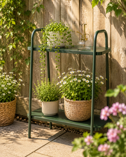 Plantenrek "Botanik" — 2 Etages | Mat Groen Metaal | Smal Bloemenrek | 50 × 26 × 66 cm