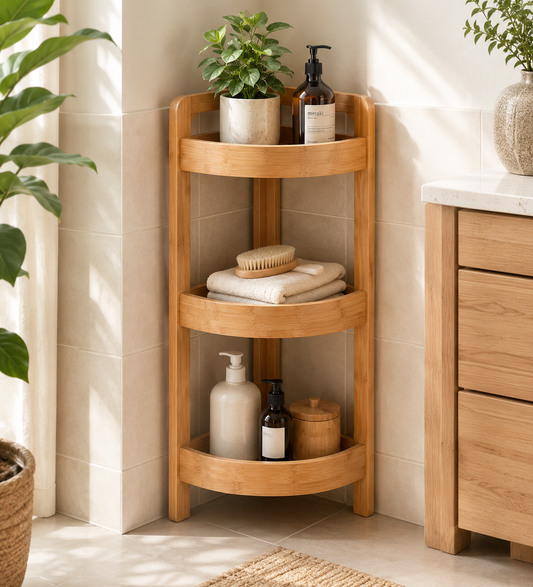 Badkamerrek "Bamboo" — 3 Laags Hoekrek | Bamboe | 23 × 23 × 61 cm