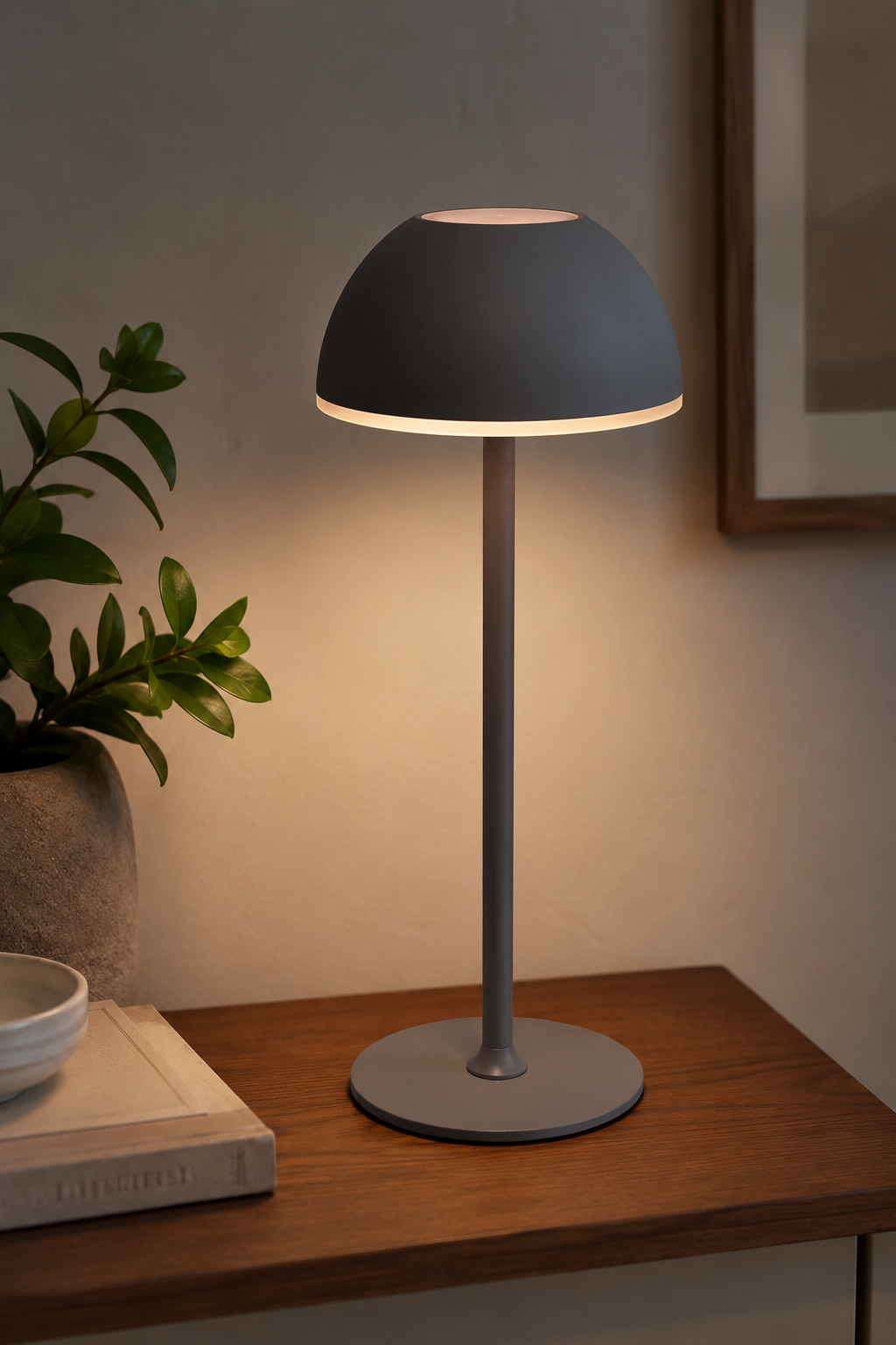 Oplaadbare tafellamp Aura dimbaar 3 kleurstanden grijs metaal 30 cm