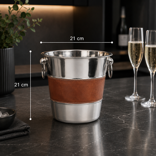 Champagnekoeler RVS met leren band Ø 21 cm — afbeelding 2