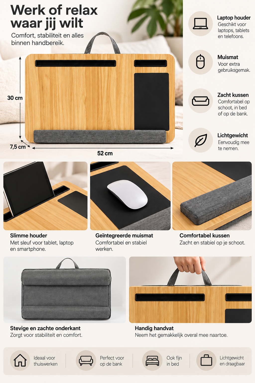 Laptopkussen / Schoottafel voor Bank en Bed