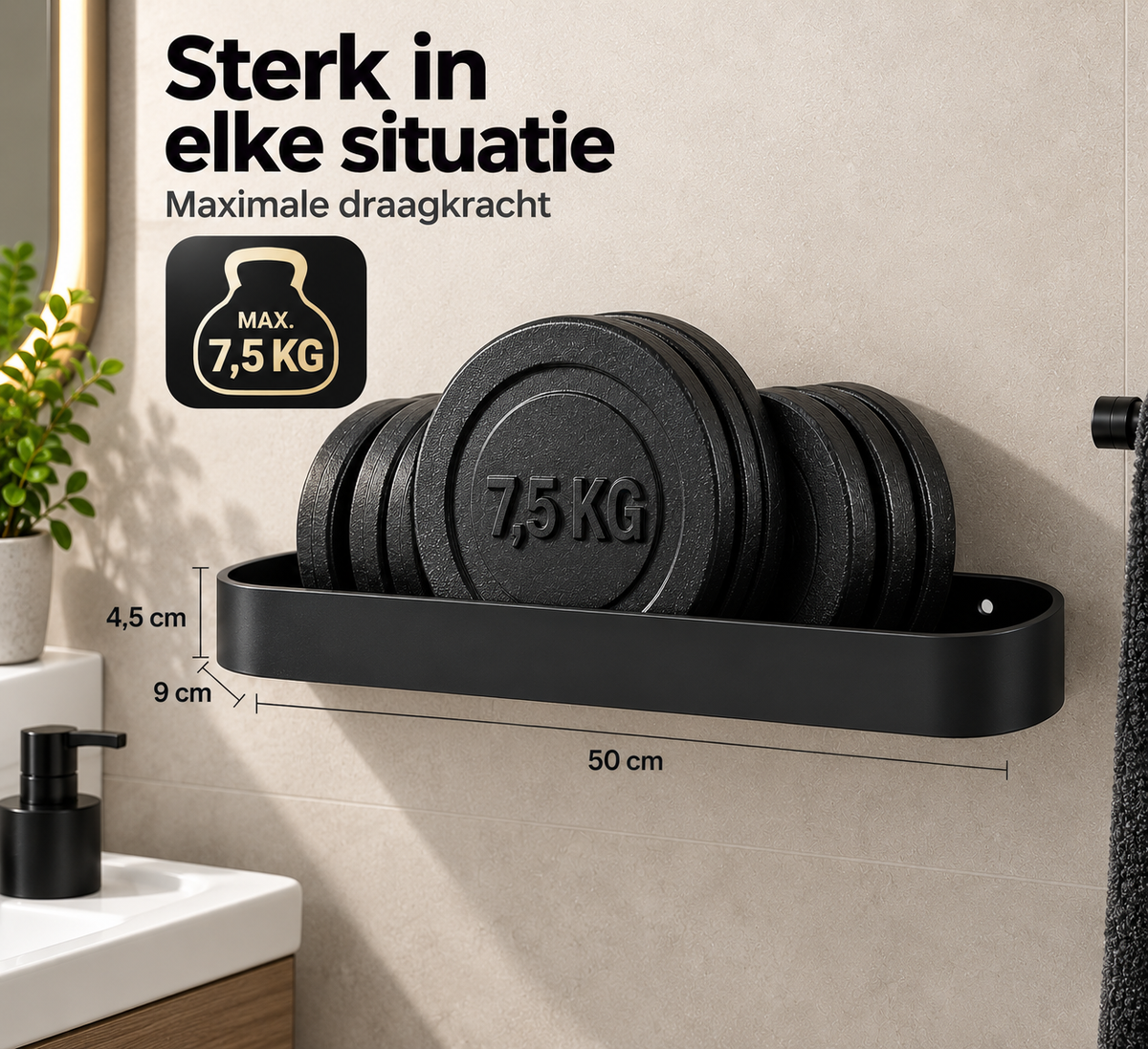PIVATA wandplank 50 cm met verzorgingsproducten