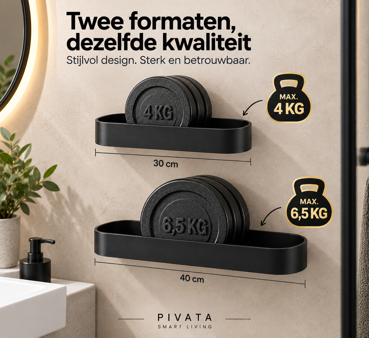 PIVATA mat zwart wandrek zonder boren in de badkamer