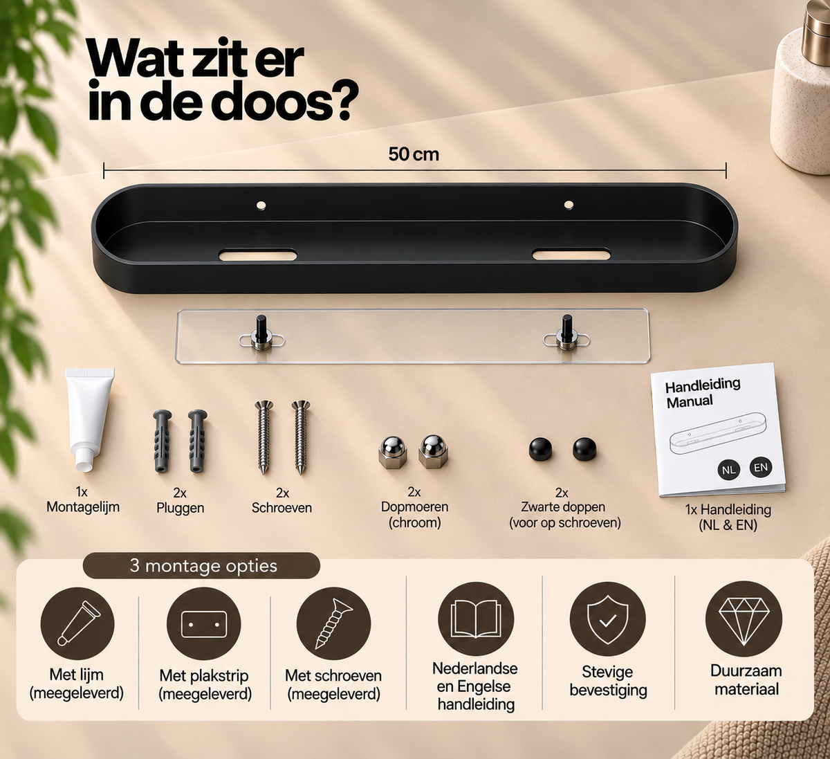 PIVATA wandplank met opstaande rand