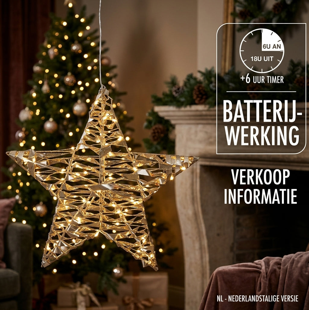 Verlichte kerstster goud – 40 cm, 60 LED