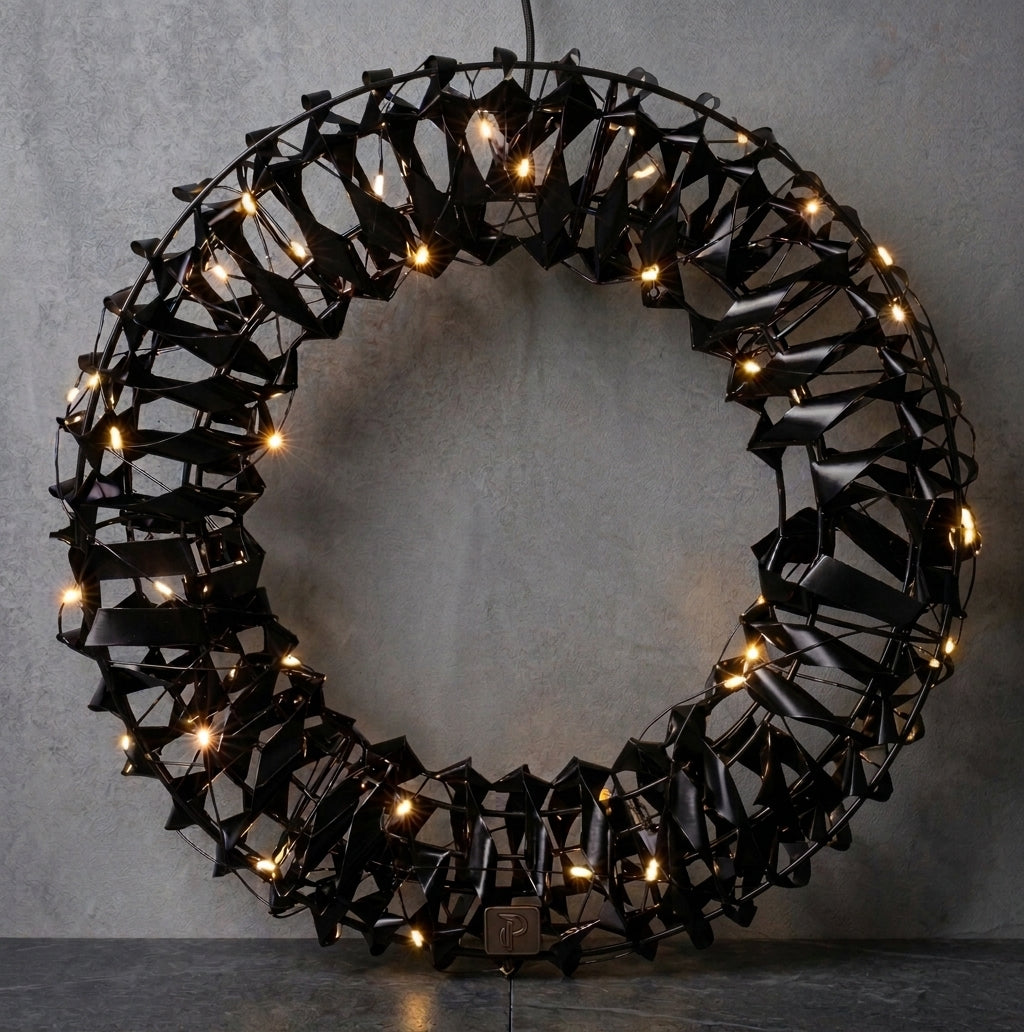 Verlichte Kerstkrans Zwart — 30 cm, 50 LED