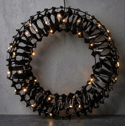 Verlichte Kerstkrans Zwart — 30 cm, 50 LED