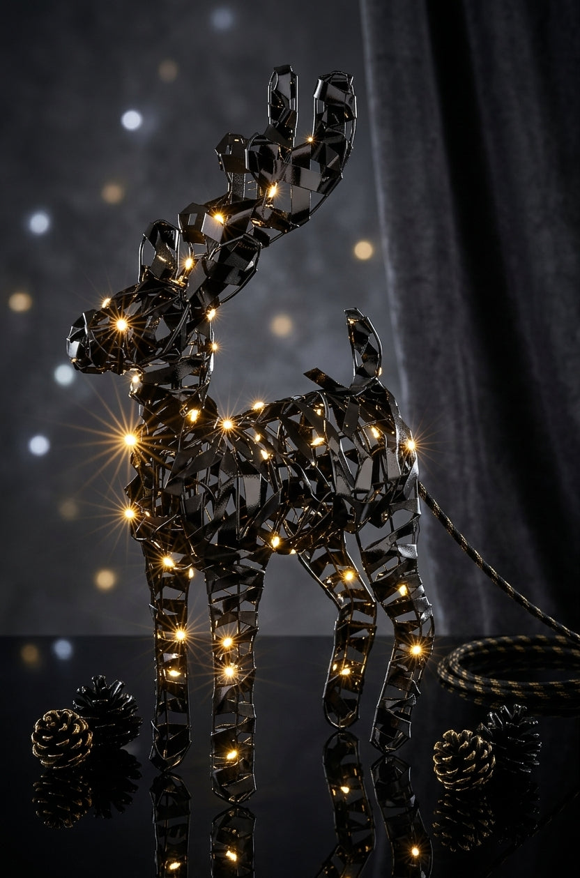 Verlicht Rendier Zwart — 37 cm, 30 LED