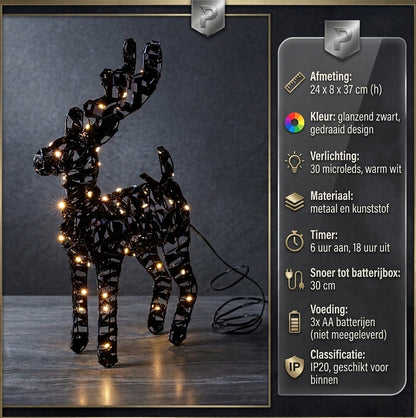 Verlicht Rendier Zwart — 37 cm, 30 LED — afbeelding 2