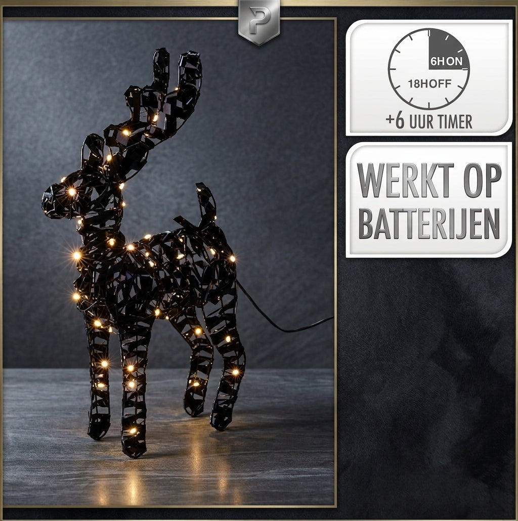 Verlicht Rendier Zwart — 37 cm, 30 LED — afbeelding 3