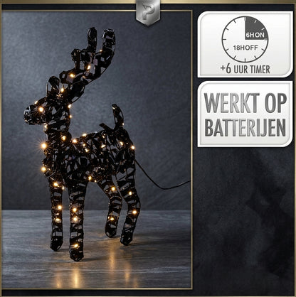 Verlicht Rendier Zwart — 37 cm, 30 LED — afbeelding 3