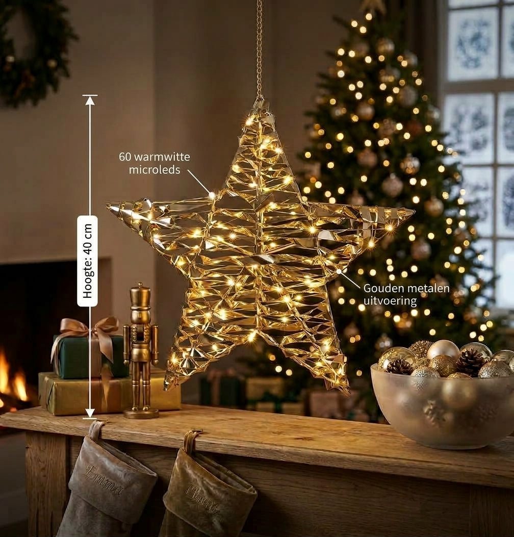 Verlichte kerstster goud – 40 cm, 60 LED