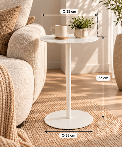 Bijzettafel rond wit metaal – maatvoering 35 x 53 cm