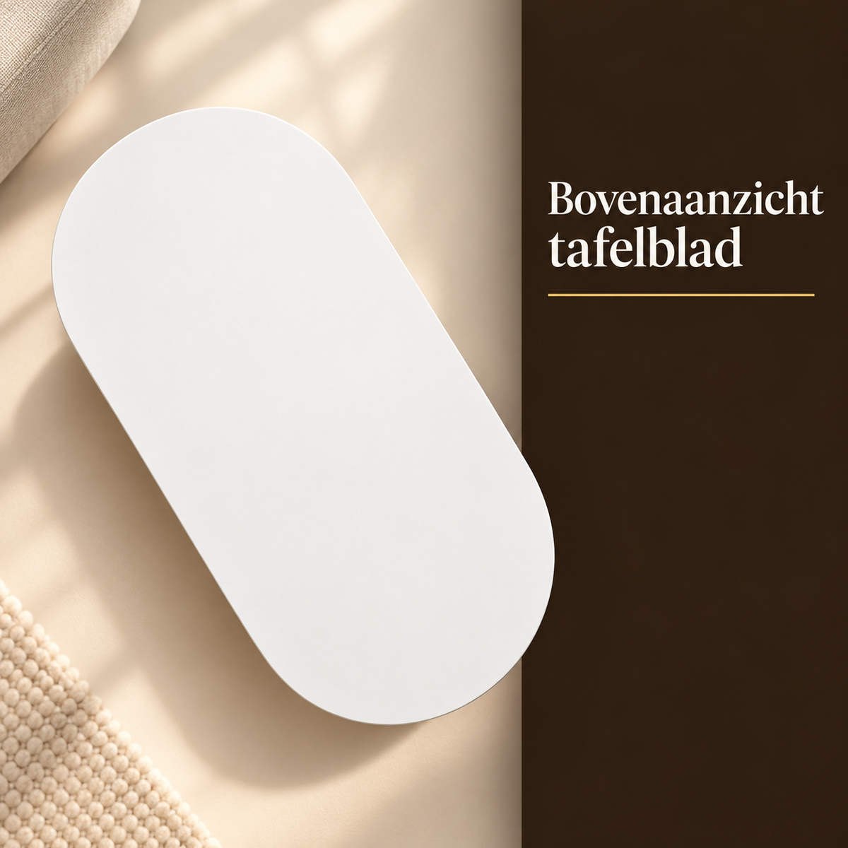 Bovenaanzicht van het witte MDF tafelblad