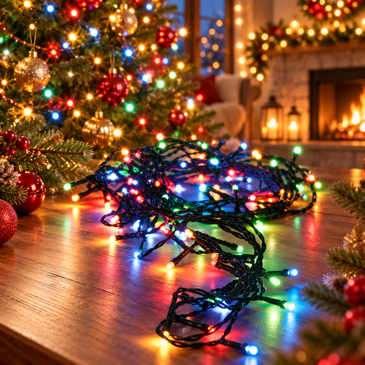 Kerstboomverlichting met 180 multicolor LED's op groen snoer