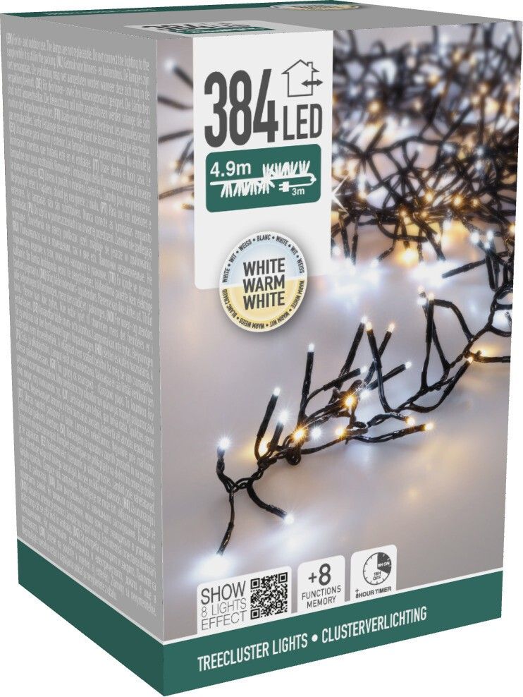 Clusterverlichting kerstboom 4,9 m met 384 LED in warm wit en wit