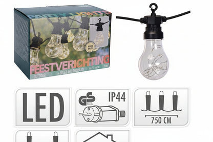 Feestverlichting 10 lichtbollen 100 LED warm wit 7,5 meter — afbeelding 2