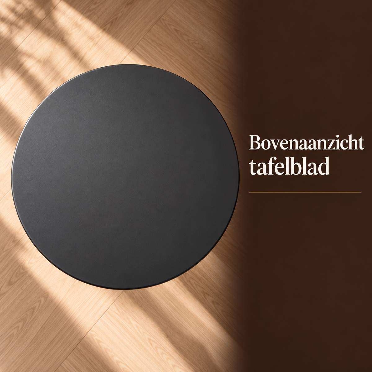 Bovenaanzicht tafelblad – donkergrijze ronde buitentafel
