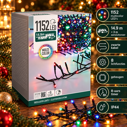 Specificatiebeeld clusterverlichting 14,9 m met 1152 multicolor ledlampjes