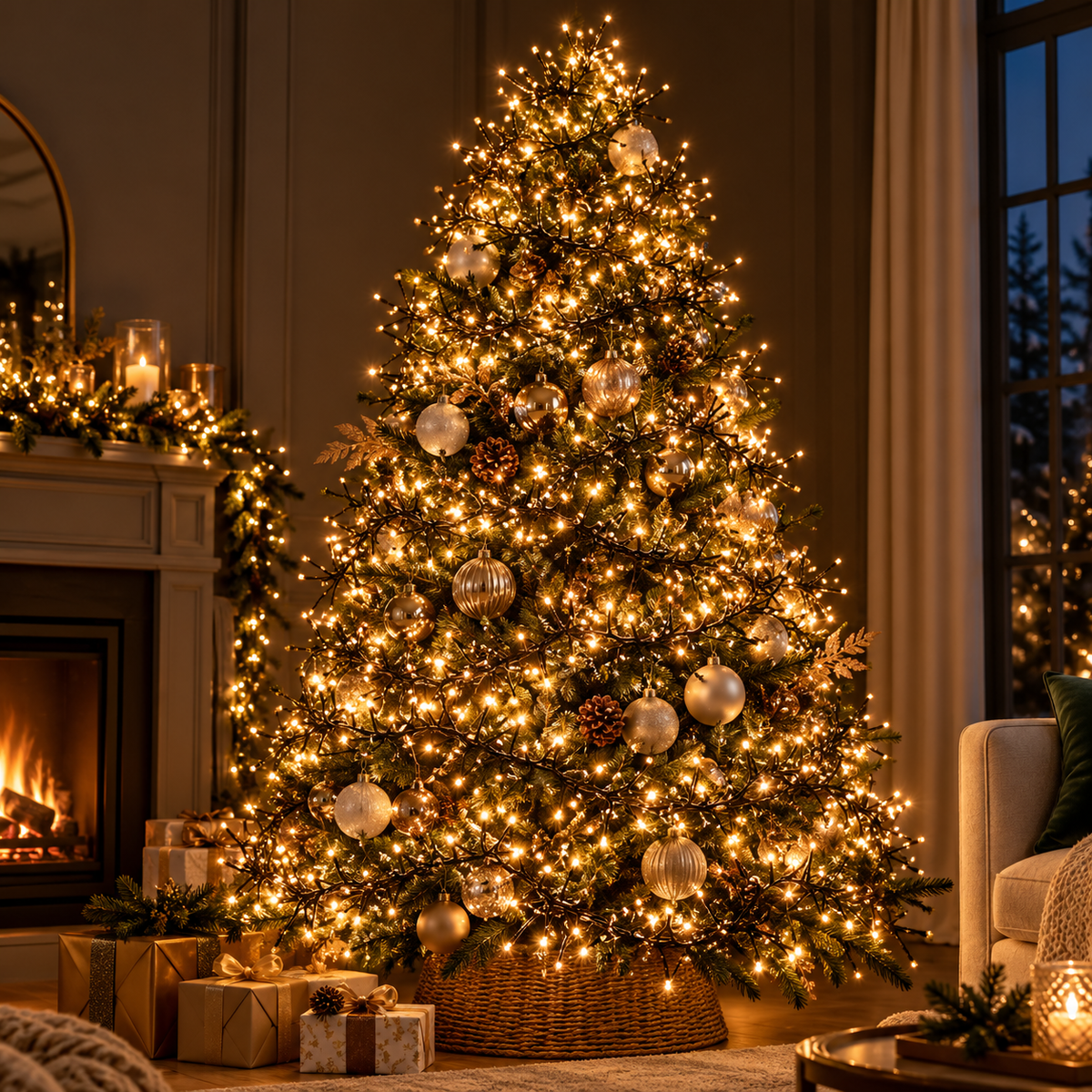 Clusterverlichting 25 m, 1920 warmwitte leds aan een luxe kerstboom