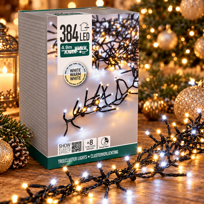 Clusterverlichting 4,9 m warm wit in luxe kerstinterieur